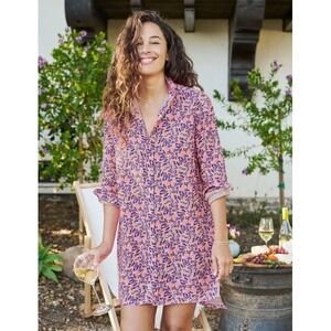 Frank & Eileen Hunter Shirt Dress XS Pink Floral Button Front Step Hem Button Up